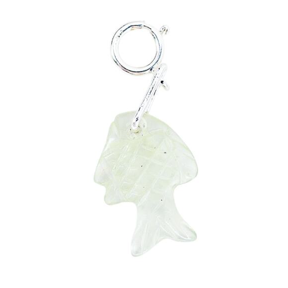 Vintage Hand Carved Genuine Jade 15mm Fish Charm W Spring Ring Clasp OOAK - Picture 2 of 2